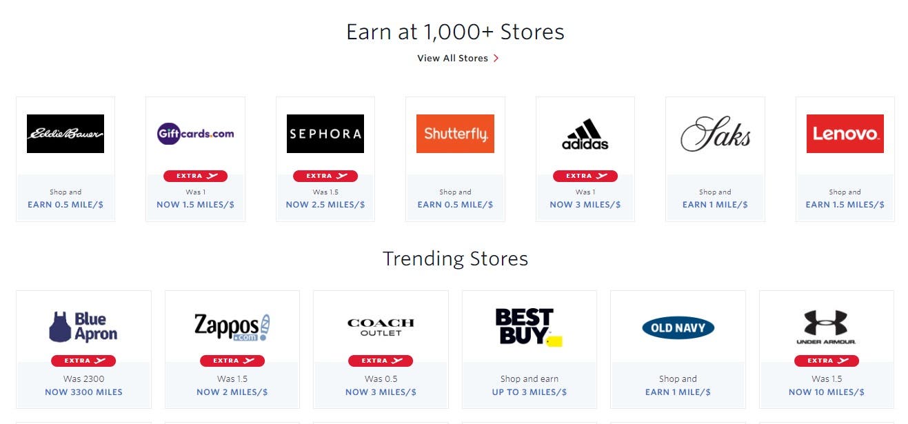 A range of stores appear in the Delta Shopping portal