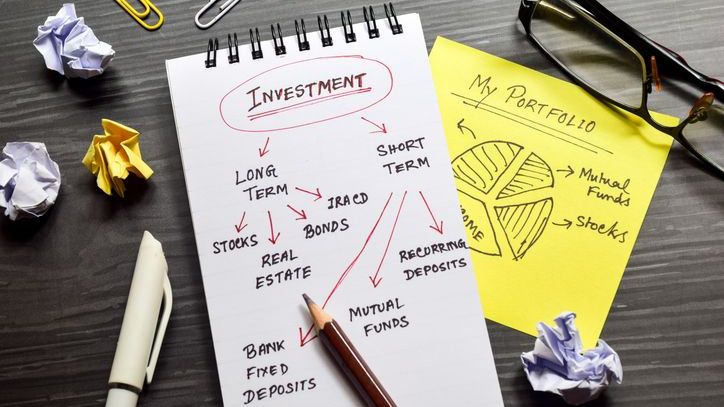 A person sketches out their portfolio structure on a notepad. 