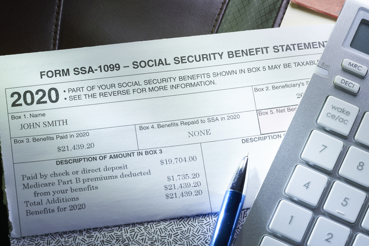 A Social Security benefit statement from 2020.